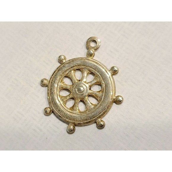 Dollhouse Miniature Metal Gold Brass Tone Rustic Ship Wheel Wall Decor Nautical - Picture 3 of 3